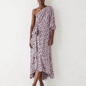 J. Crew Collection One Shoulder Ruffle Hem Dress Glory Floral Pink Midi Bow